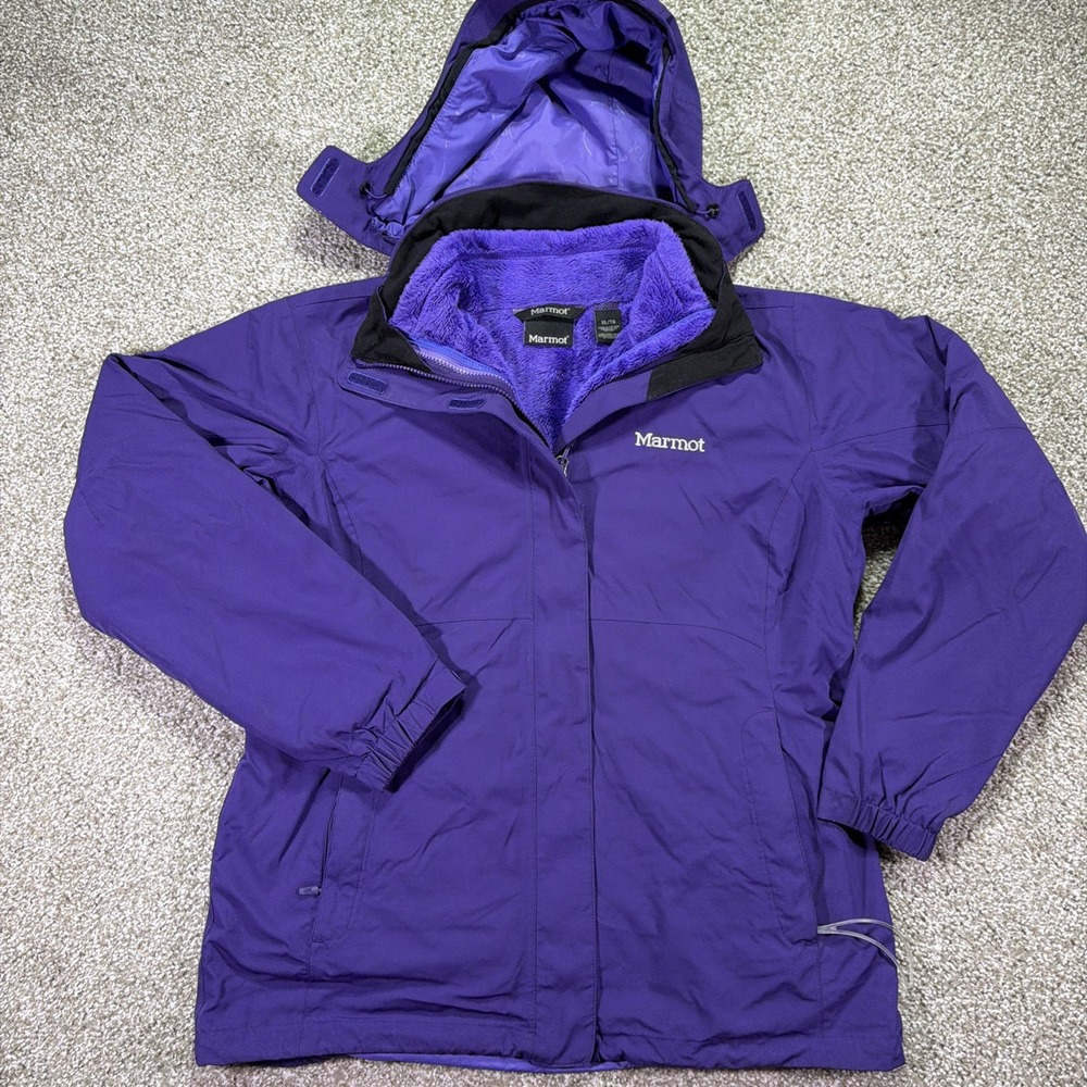 Womens Marmot Purple 3-1 Fleece Lined Jacket Hooded Windbreaker Size XL